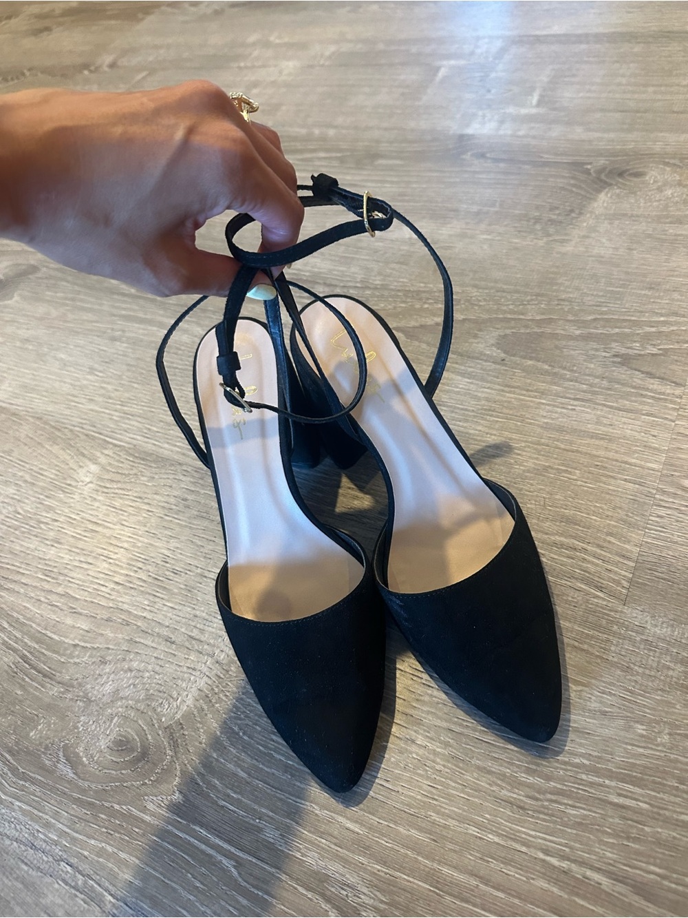 Lulu's Black Pointed Ankle-Strap Heels